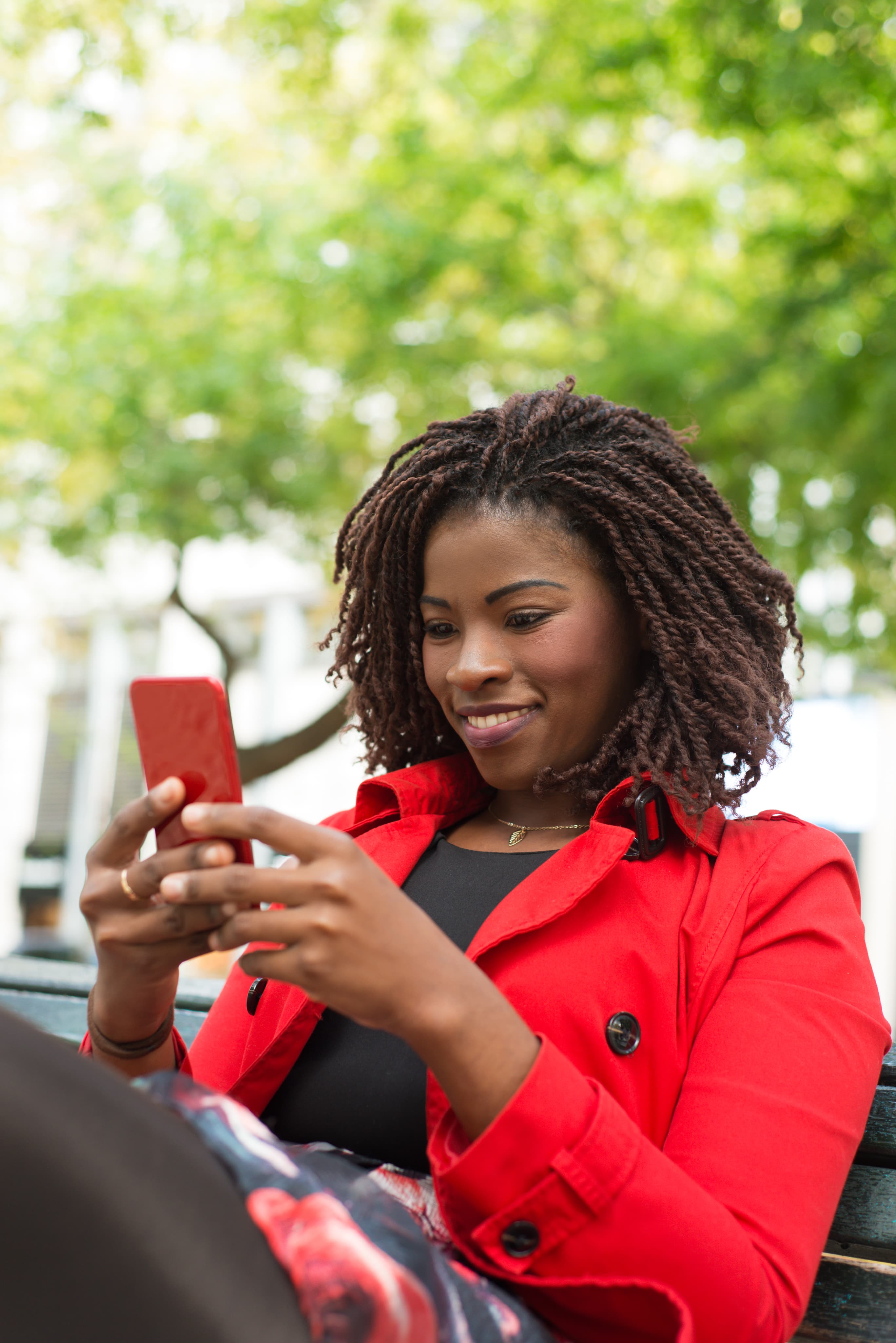 A woman checking information on her smartphone